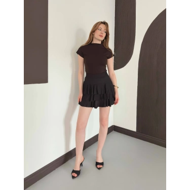 Slim Fıt Yarım Balıkçı Yaka Dar Kesim Bluz Kahve
