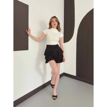 Slim Fıt Yarım Balıkçı Yaka Dar Kesim Bluz Beyaz