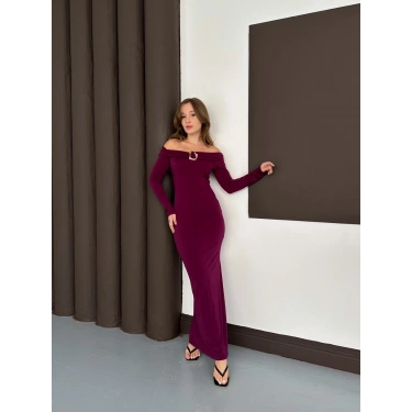 Aksesuar Detaylı Madonna Sandy Elbise Mürdüm