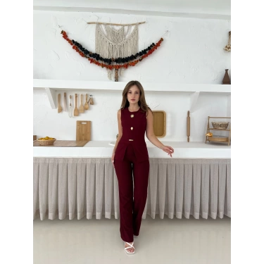 Aksesuar Detaylı Sıfır Kol Takım Bordo