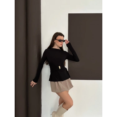 Aksesuar Detaylı Tasarım Bluz Siyah