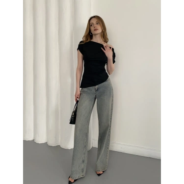 Asimetrik Kesim Tek Omuz Bluz Siyah