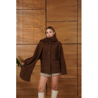 Atkı Detaylı Yumoş A Kalite Ceket Kahve