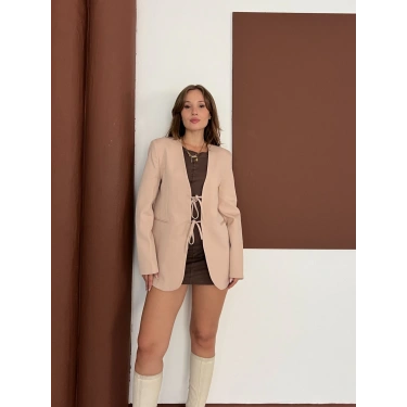 Bağlama Detaylı Blazer Ceket Pudra