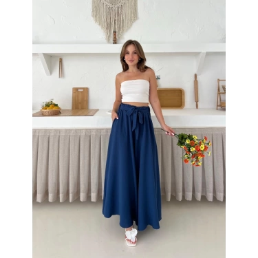 Bel Kuşak Detaylı Pantolon Etek Lacivert