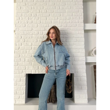Bel Lastik Detay Denim Vibe ceket Mavi