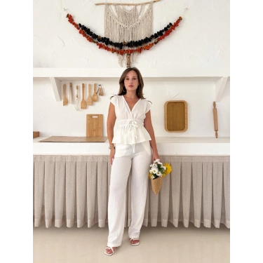 Bel Lastikli Bağlama Detaylı Takım Beyaz