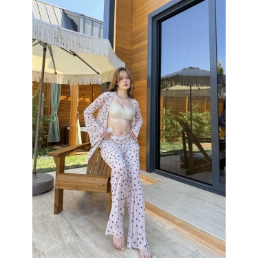Bel Lastikli Rahat Kalıp Bağlama Detaylı Bikini Üstü Takım Bej
