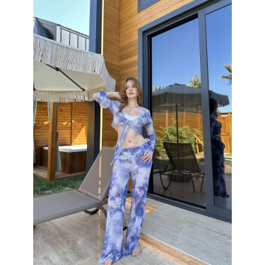 Bel Lastikli Rahat Kalıp Bağlama Detaylı Bikini Üstü Takım Lila