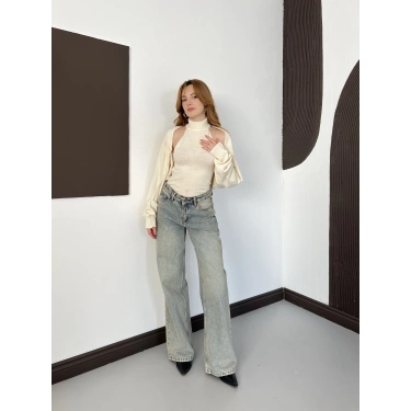 Bolero Detaylı Triko Takım Bej