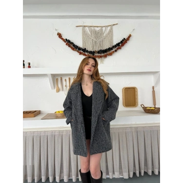 Buklet Dokulu Tek Düğme Detay Kaban Antrasit