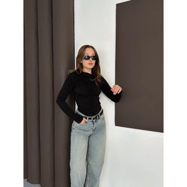 Büzgü Detay Sandy Bluz Siyah