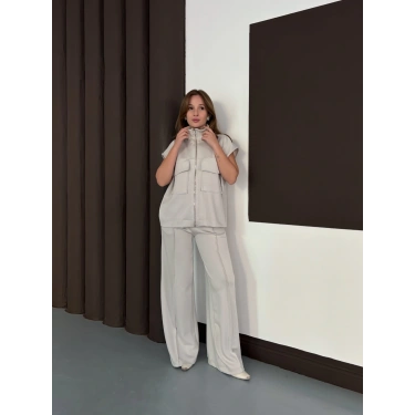 Cep Detaylı Fermuarlı Yarasa Kol Takım Taş