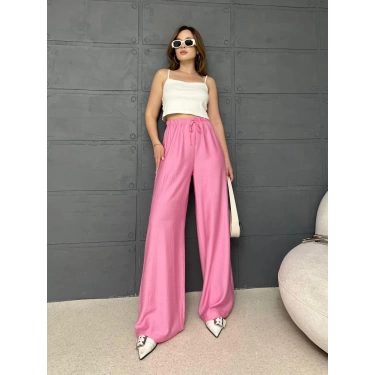 Çilek Kumaş Salaş Pantolon Pembe