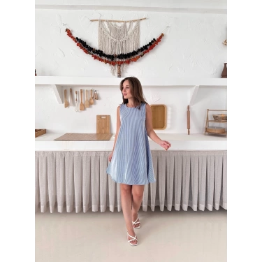 Çizgi Detay Modal Elbise Mavi
