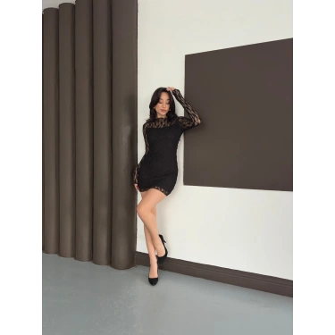 Dantel Detaylı Mini Elbise Siyah