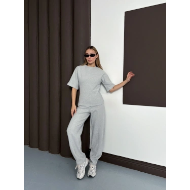 Desenli Modal İkili Set Takım Gri