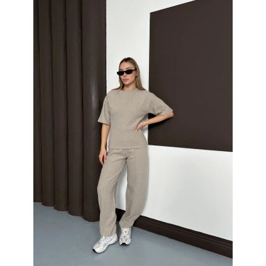 Desenli Modal İkili Set Takım Vizon