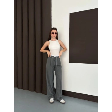 Double Kumaş Bol Paça Pantolon Antrasit