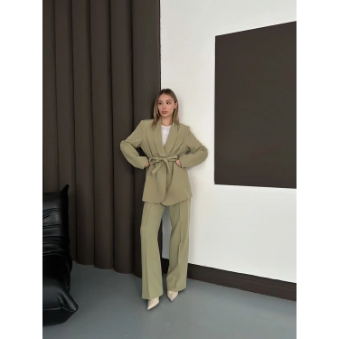 Double Kumaş Kuşaklı Takım Haki