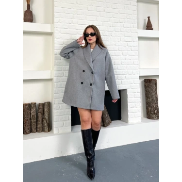 Düğme Detaylı Kaşe Ceket Gri