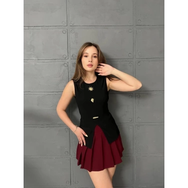 Düğme Detaylı Yelek Siyah