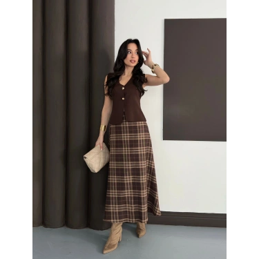 Ekose Uzun Etek Kahverengi