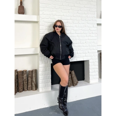 Fermuar Detaylı Bomber Ceket Siyah