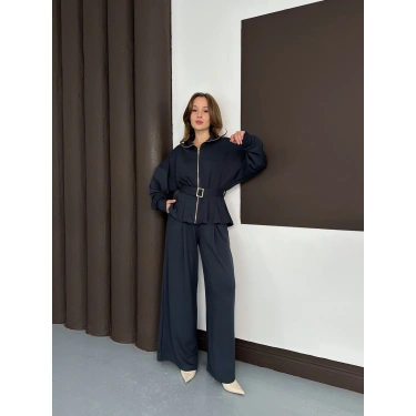 Fermuarlı Kemer Detaylı İkili Takım Antrasit