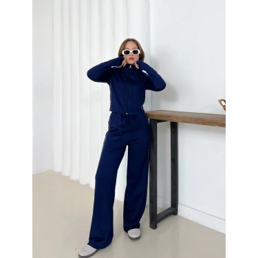 Fermuarlı Taş İşleme Detaylı Takım Lacivert