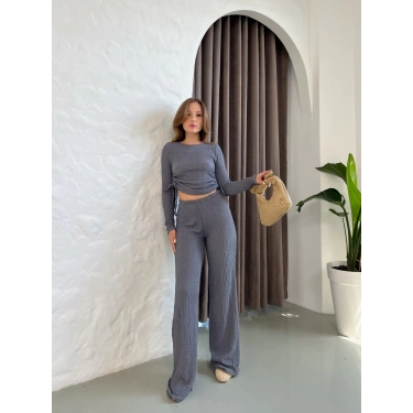 Gofre Kumaş Daily Glow Takım Koyu Gri