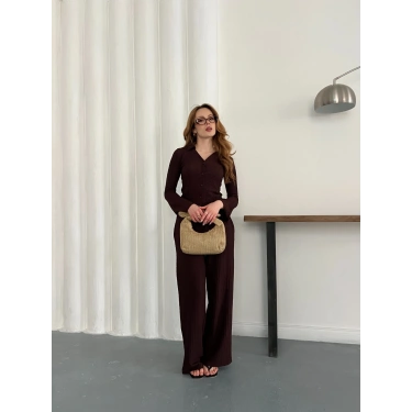 Gofre Kumaş Gömlekli Takım Acı Kahve