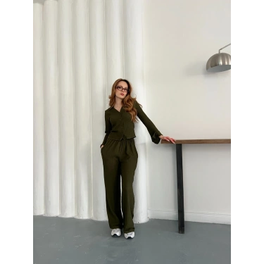 Gofre Kumaş Gömlekli Takım Yeşil