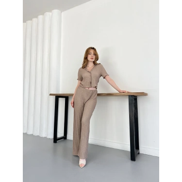 Gofre Kumaş İkili Takım Vizon