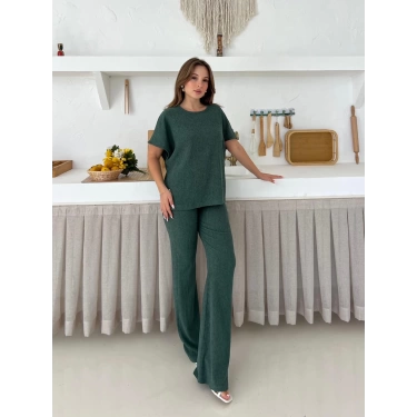 Gofre Kumaş Pantolonlu Takım Yeşil