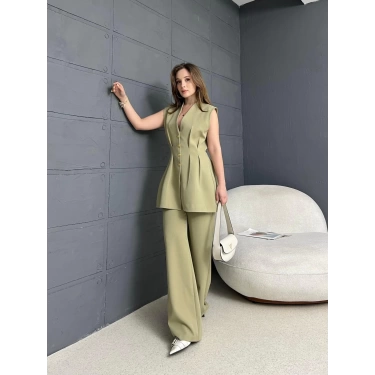 Gold Düğme Double Kumaş Takım Haki