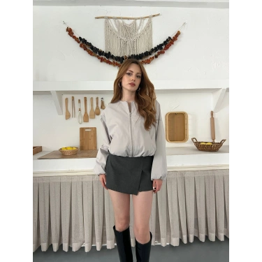 Hakim Yaka Fermuarlı Bomber Kaşe Ceket Taş