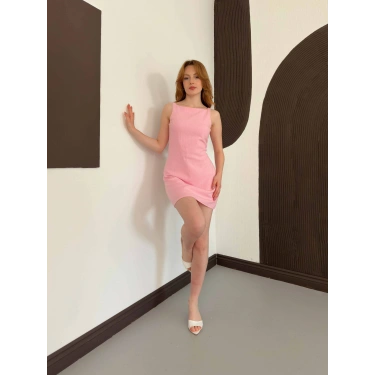 Ham Keten Basic Elbise Pembe