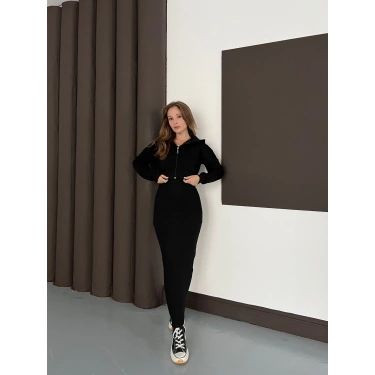 Hırkalı Elbise Takım Siyah