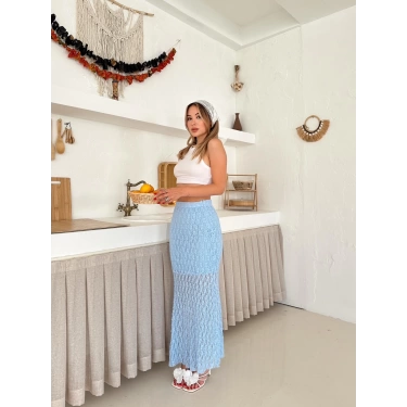 İçi Astarlı Dantel Detay Etek Bebe Mavisi