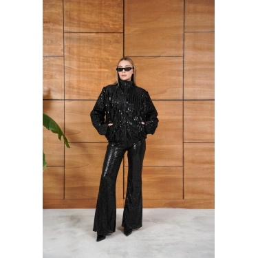 Tasarım Taş Detay Ceket Siyah