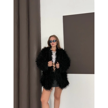 Kalın Peluş Kaban Siyah
