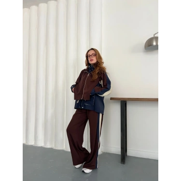 Kapüşon Garnili Paraşüt Cep Detaylı Takım Acı Kahve