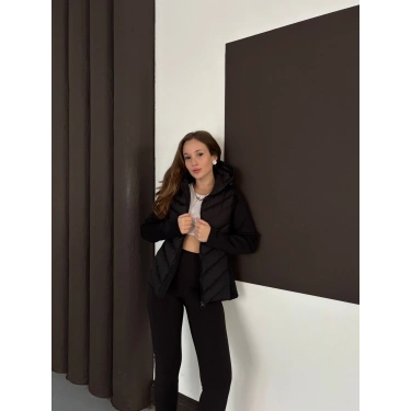 Kapüşonlu Şişme Mont Siyah