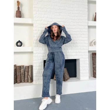 Kapüşonlu Spor-Şık Günlük Takım İndigo