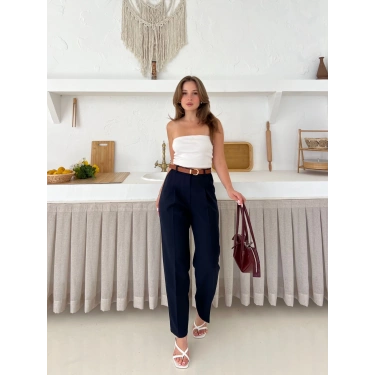 Kemer Detaylı Double Kumaş Pantolon Lacivert
