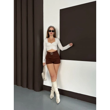 Kemer Detaylı Şort Kahve