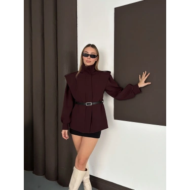 Kemer Detaylı Tasarım Ceket Mürdüm