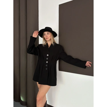 Düğme Detaylı Ceket Elbise Siyah