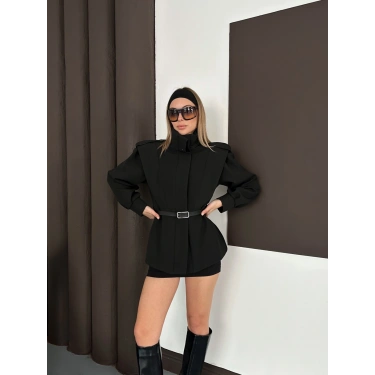 Kemer Detaylı Tasarım Ceket Siyah